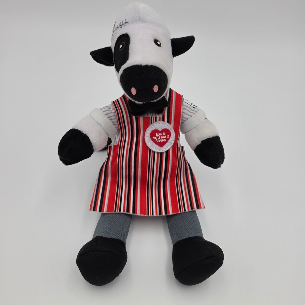 Chick-fil-A 2026 Classis Crew Cow Plush Toy Striped Uniform Heart Badge